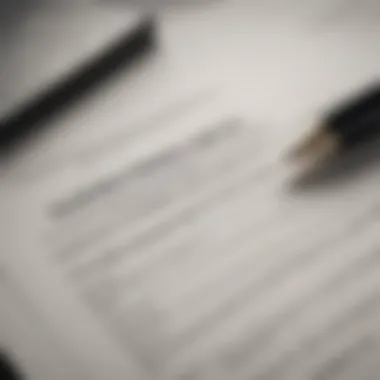 A close-up of a legal document with a pen