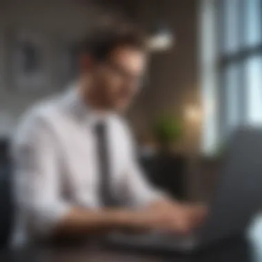 A modern accountant working on a laptop in a trendy office space