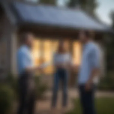 A homeowner reviewing solar panel installation options with a consultant