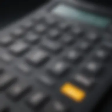 Close-up of a digital calculator displaying financial figures