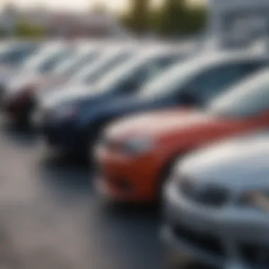 A comparison of different makes and models of used cars in a dealership lot