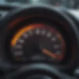 A close-up view of a used car's dashboard showing mileage and condition