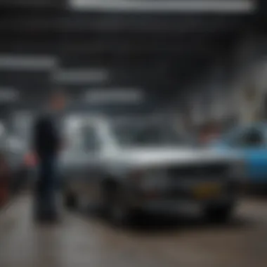 A mechanic inspecting a used car for quality assurance